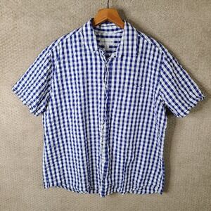Saddlebred Shirt Mens XL Blue White Gingham Check Seersucker Button Up Cotton